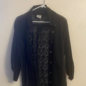 Black Lace Long Button-Up Cardigan